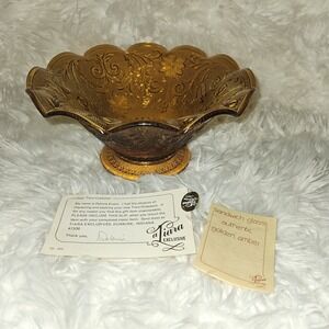 Vintage 1970 Tiara Golden Amber Indiana sandwich glass footed Scalloped Bowl